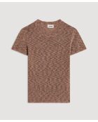 Hasna bruine taupe porseleinen geribbelde trui met korte mouwen