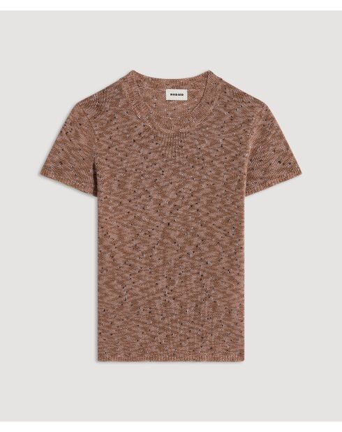 Hasna, gerippter Kurzarm-Pullover aus taupefarbenem China