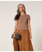 Hasna bruine taupe porseleinen geribbelde trui met korte mouwen