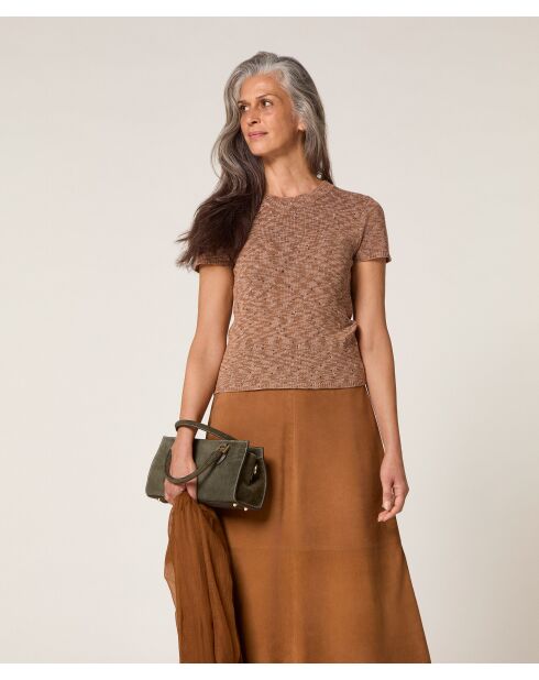 Hasna, gerippter Kurzarm-Pullover aus taupefarbenem China