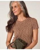 Hasna bruine taupe porseleinen geribbelde trui met korte mouwen