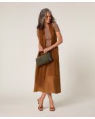 Hasna bruine taupe porseleinen geribbelde trui met korte mouwen