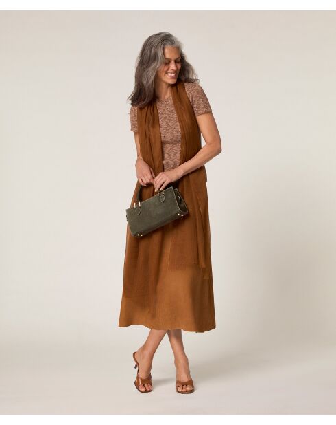 Hasna, gerippter Kurzarm-Pullover aus taupefarbenem China