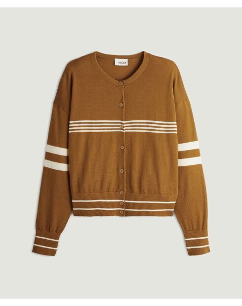 Gestreifter Cardigan Maia aus senfgelber Wolle