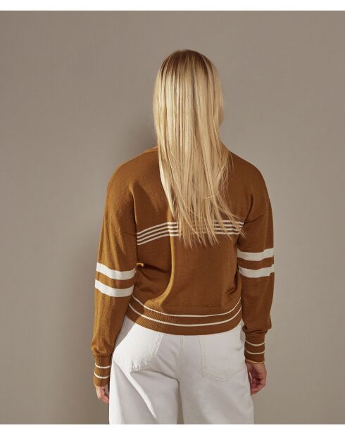 Gestreifter Cardigan Maia aus senfgelber Wolle