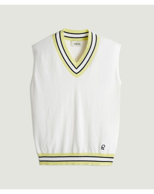 T-Shirt sans manches col V constraste en coton Souad blanc