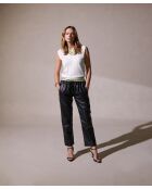 T-Shirt sans manches col V constraste en coton Souad blanc