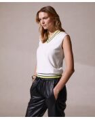 T-Shirt sans manches col V constraste en coton Souad blanc