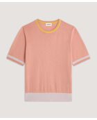 Beigefarbenes zweifarbiges Kurzarm-T-Shirt aus Baumwolle Ayana