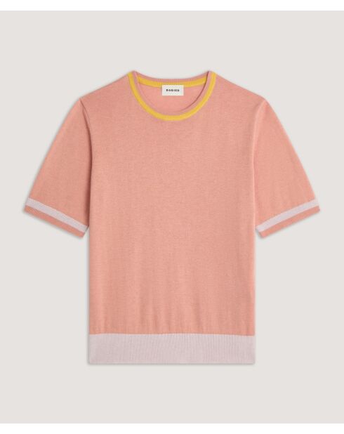 Beigefarbenes zweifarbiges Kurzarm-T-Shirt aus Baumwolle Ayana