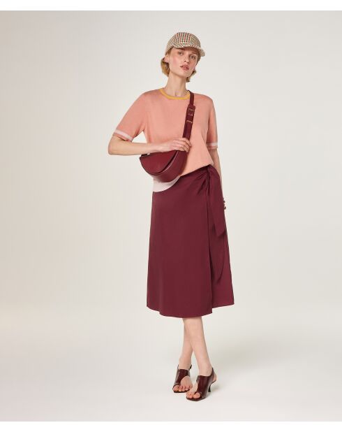 Beigefarbenes zweifarbiges Kurzarm-T-Shirt aus Baumwolle Ayana