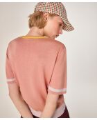 Beigefarbenes zweifarbiges Kurzarm-T-Shirt aus Baumwolle Ayana