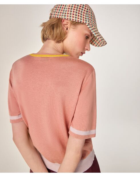 Beigefarbenes zweifarbiges Kurzarm-T-Shirt aus Baumwolle Ayana