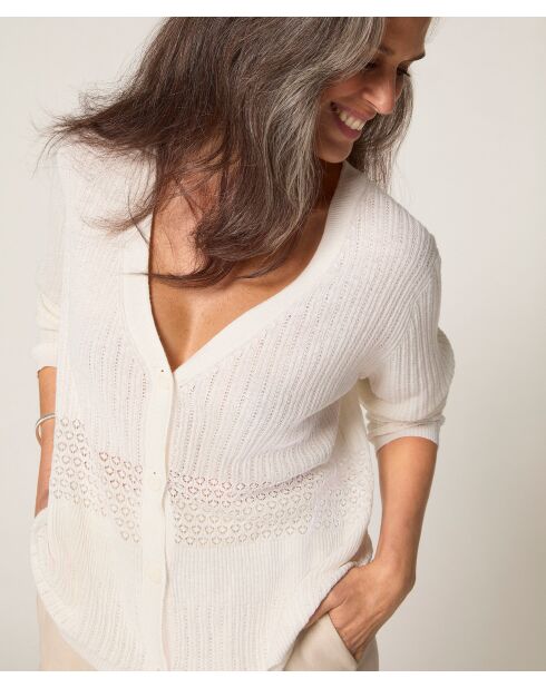 Emi weiße ecrufarbene Weste mit V-Ausschnitt