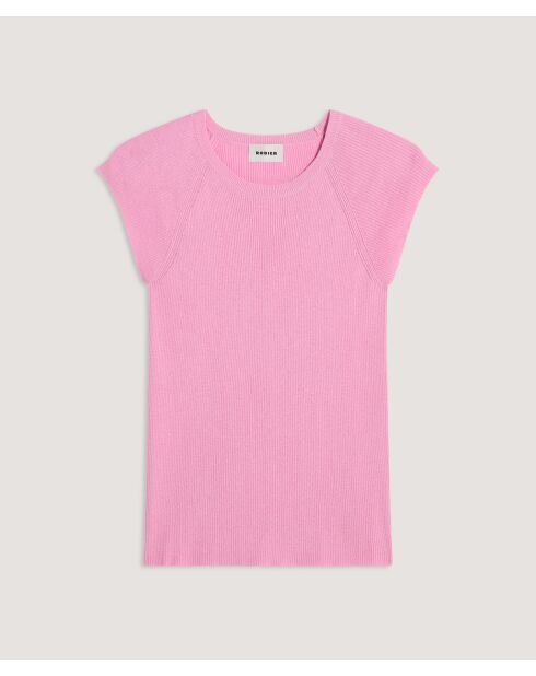 Rosafarbener Pullover mit kurzen Ärmeln aus Rayo