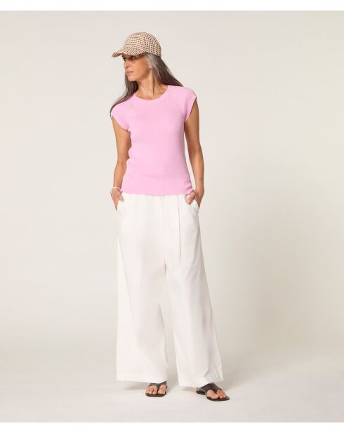 Rosafarbener Pullover mit kurzen Ärmeln aus Rayo