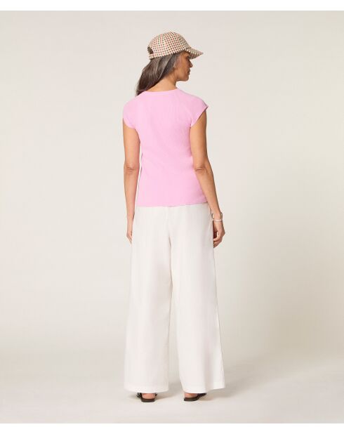 Rosafarbener Pullover mit kurzen Ärmeln aus Rayo