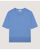 Oceaanblauwe trui van Sakura-wol met korte mouwen en ronde hals