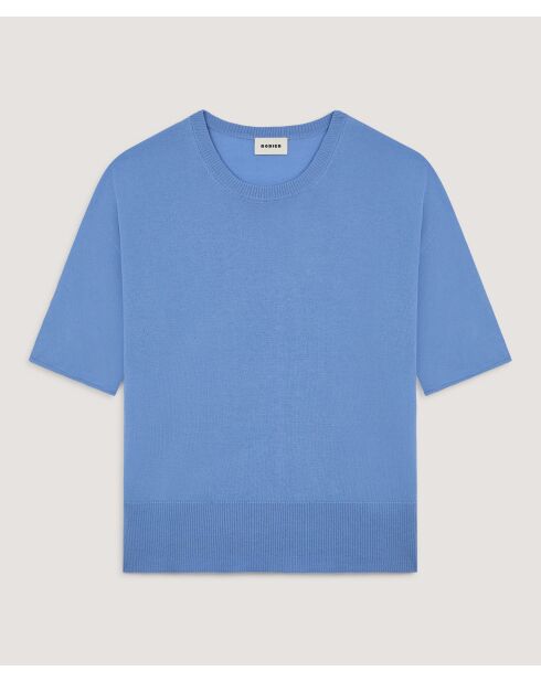 Oceaanblauwe trui van Sakura-wol met korte mouwen en ronde hals
