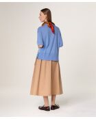 Oceaanblauwe trui van Sakura-wol met korte mouwen en ronde hals