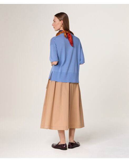 Oceaanblauwe trui van Sakura-wol met korte mouwen en ronde hals