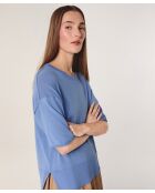 Oceaanblauwe trui van Sakura-wol met korte mouwen en ronde hals