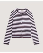 Gestreifte Baumwollweste Esche mit Raglanärmeln in Auberginenfarben