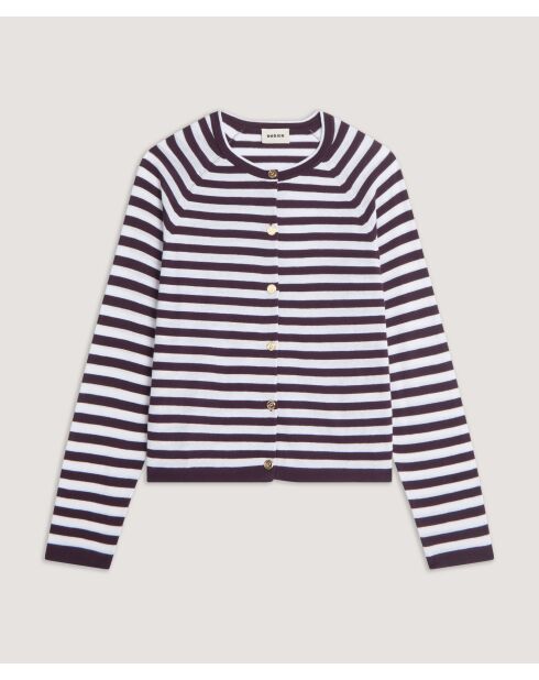 Gestreifte Baumwollweste Esche mit Raglanärmeln in Auberginenfarben