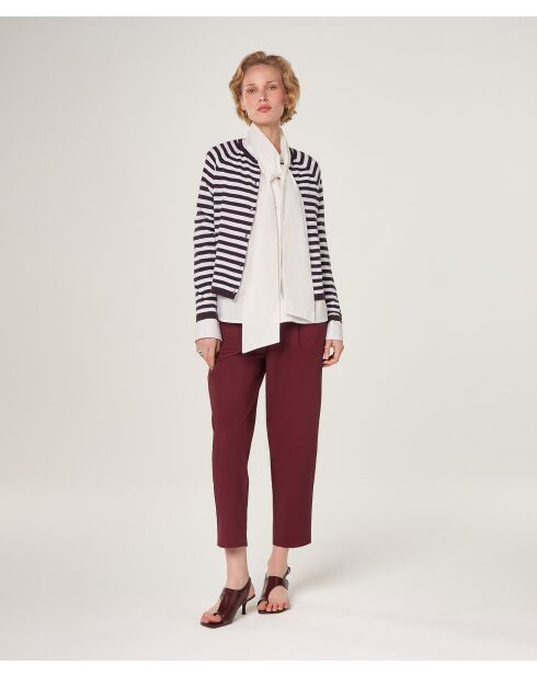 Gestreifte Baumwollweste Esche mit Raglanärmeln in Auberginenfarben