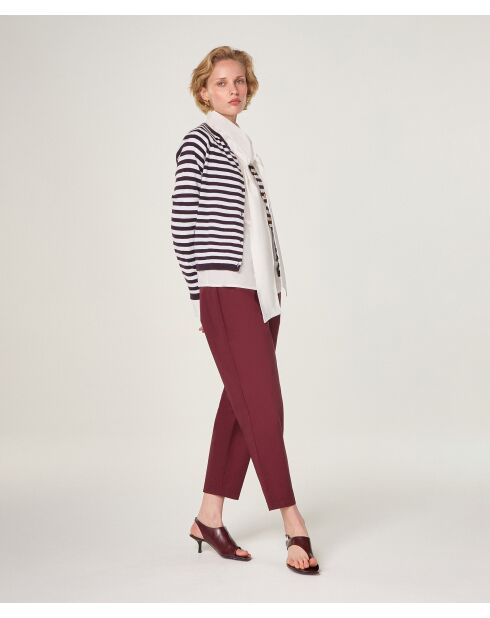 Gestreifte Baumwollweste Esche mit Raglanärmeln in Auberginenfarben