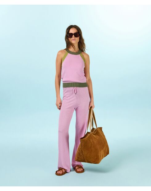 Hellrosafarbenes ärmelloses Baumwolltop mit Rundhalsausschnitt Imane