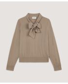 Pull col lavallière en laine Hanae marron taupe