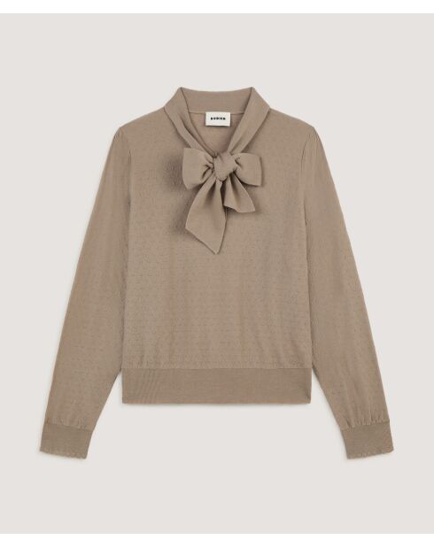 Pull col lavallière en laine Hanae marron taupe