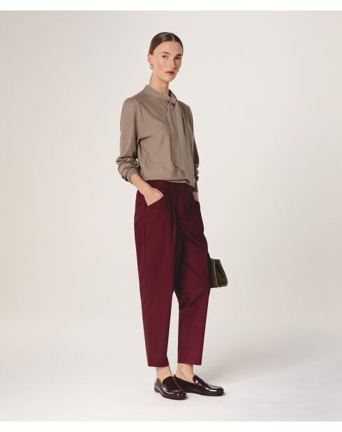 Pull col lavallière en laine Hanae marron taupe