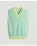 Souad blaues ärmelloses Baumwoll-T-Shirt mit kontrastierendem V-Ausschnitt