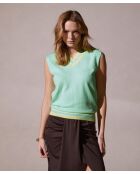 Souad blaues ärmelloses Baumwoll-T-Shirt mit kontrastierendem V-Ausschnitt