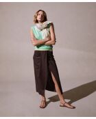 Souad blaues ärmelloses Baumwoll-T-Shirt mit kontrastierendem V-Ausschnitt