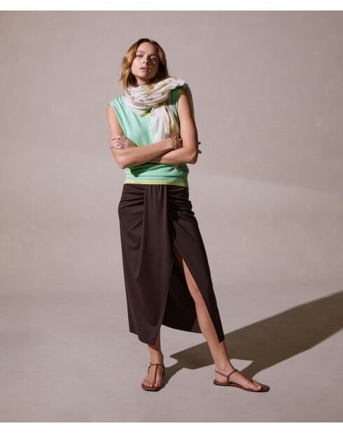 Souad blaues ärmelloses Baumwoll-T-Shirt mit kontrastierendem V-Ausschnitt