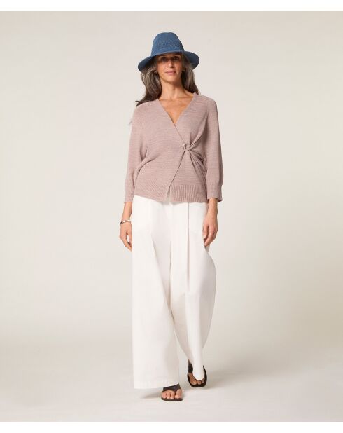 Ife beige melierte, offene Weste mit Puffärmeln