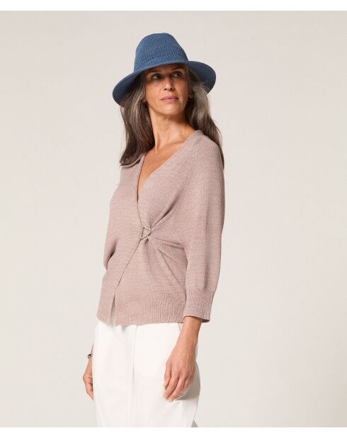 Ife beige melierte, offene Weste mit Puffärmeln