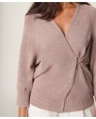 Ife beige melierte, offene Weste mit Puffärmeln