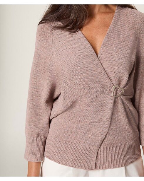 Ife beige melierte, offene Weste mit Puffärmeln