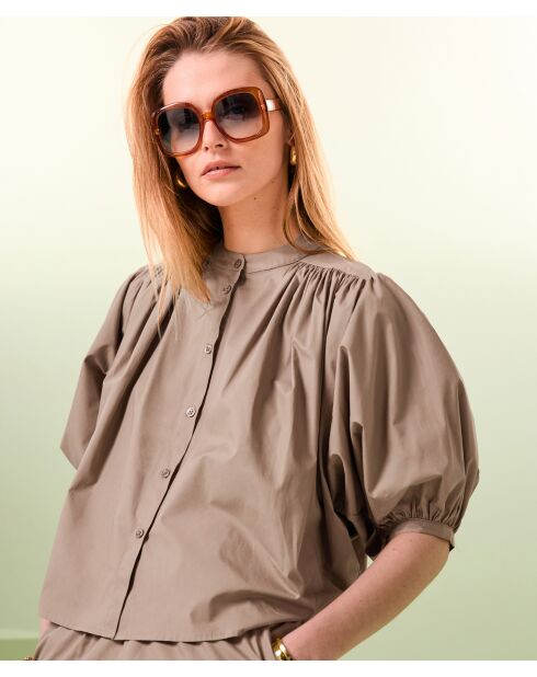 Camicia ampia Zuri in cotone beige