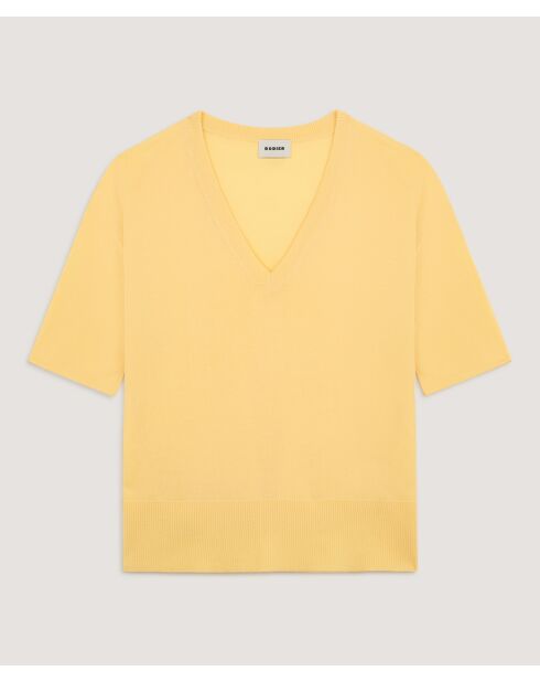 Pull en laine col V manches courtes Mei jaune