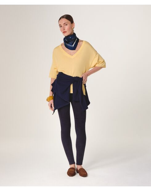 Pull en laine col V manches courtes Mei jaune