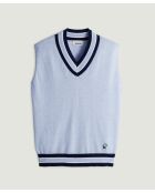 Himmelblaues, ärmelloses T-Shirt Souad aus Baumwolle mit V-Ausschnitt