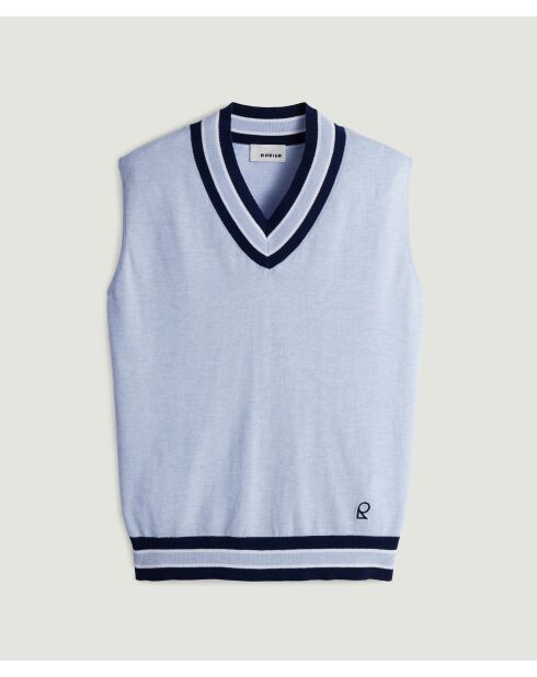 Himmelblaues, ärmelloses T-Shirt Souad aus Baumwolle mit V-Ausschnitt