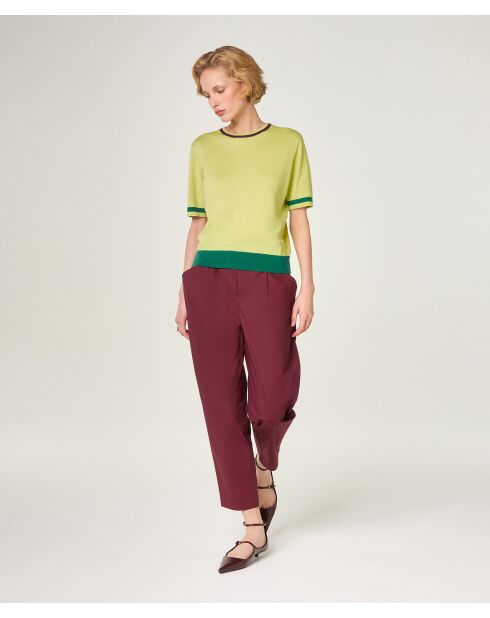 Ayana hellgrünes zweifarbiges Kurzarm-T-Shirt aus Baumwolle