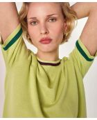 Ayana hellgrünes zweifarbiges Kurzarm-T-Shirt aus Baumwolle