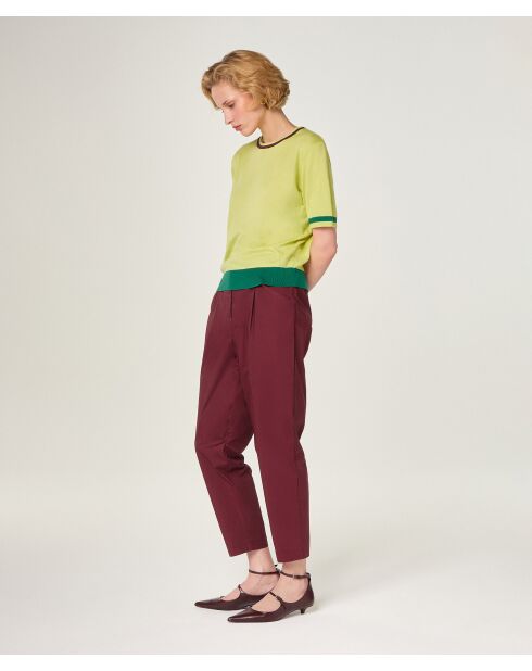 Ayana hellgrünes zweifarbiges Kurzarm-T-Shirt aus Baumwolle